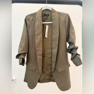 Aqua Olive Green Open-Front Blazer with Rolled Sleeves